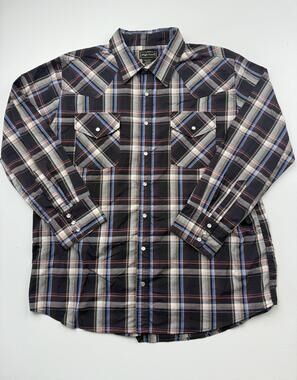 High Noon Shirt Mens XL Black Plaid Long Sleeve Western Pearl Snap Cowboy Casual